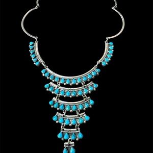 Silver and Blue Cascading Necklace with Teardrop Pendant